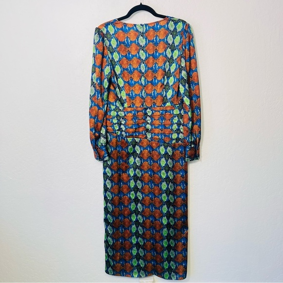 Uterque Snake  Print A Line Long Sleeve Button Midi Dress Brown Green Size Large - Picture 8 of 11